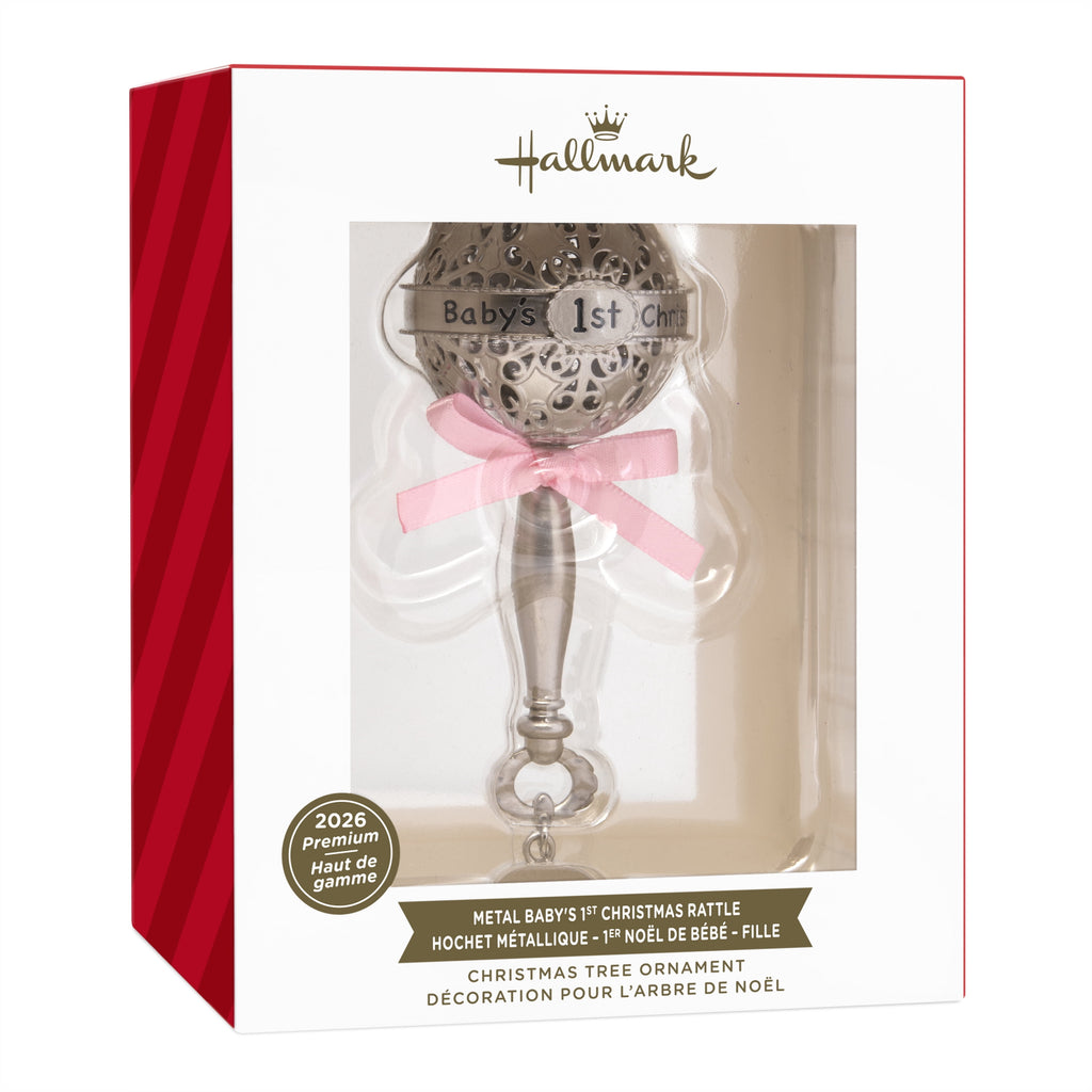 Hallmark Ornament (Baby First Cmas Rattle Pink Ribbon 2026, Metal), 1 Count