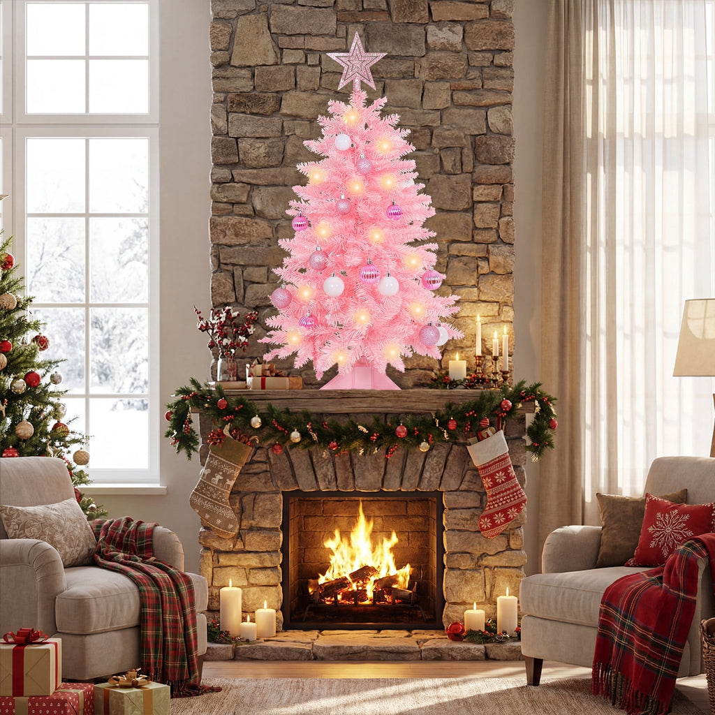 THE BRIVE Artificial Christmas Tree Champagne Includes Ornaments & Star 3ft with LED lights