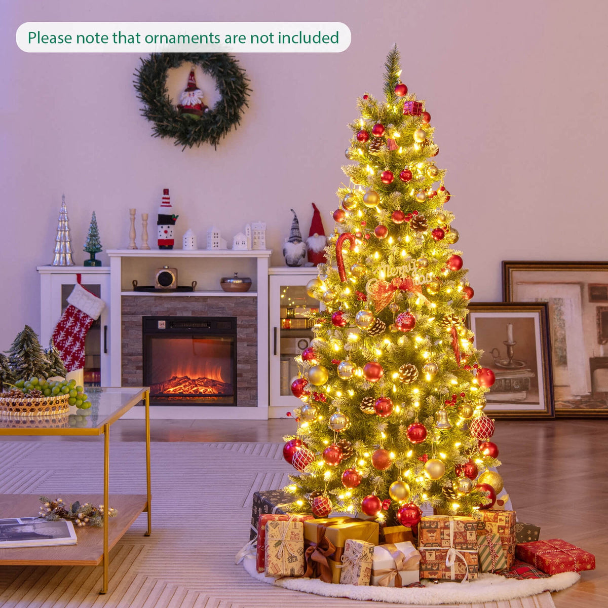 Costway 5 FT Pre-Lit Artificial Christmas Tree with 408 Snowy Branch Tips 250 LED Lights