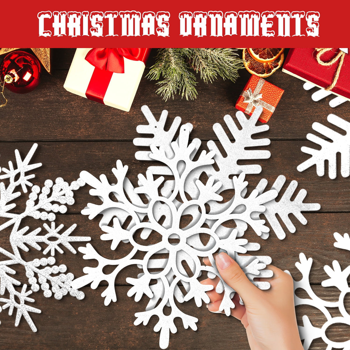 Ayieyill 6 Pieces Large Snowflakes Ornaments 12'' Glittered Snowflakes Decorations Christmas Hanging Snowflake Decorations for Winter Christmas Tree Decorations Craft Snowflakes (Iridescent)