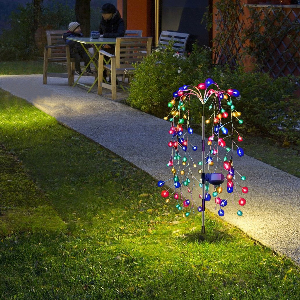 2 Pack Solar Garden Lights Christmas Halloween Decorations, Solar Willow Tree Lights, LED Solar Fairy Pathway String Lights Waterproof Copper Wire Lights for Home Yard Christmas Decoration Outdoor
