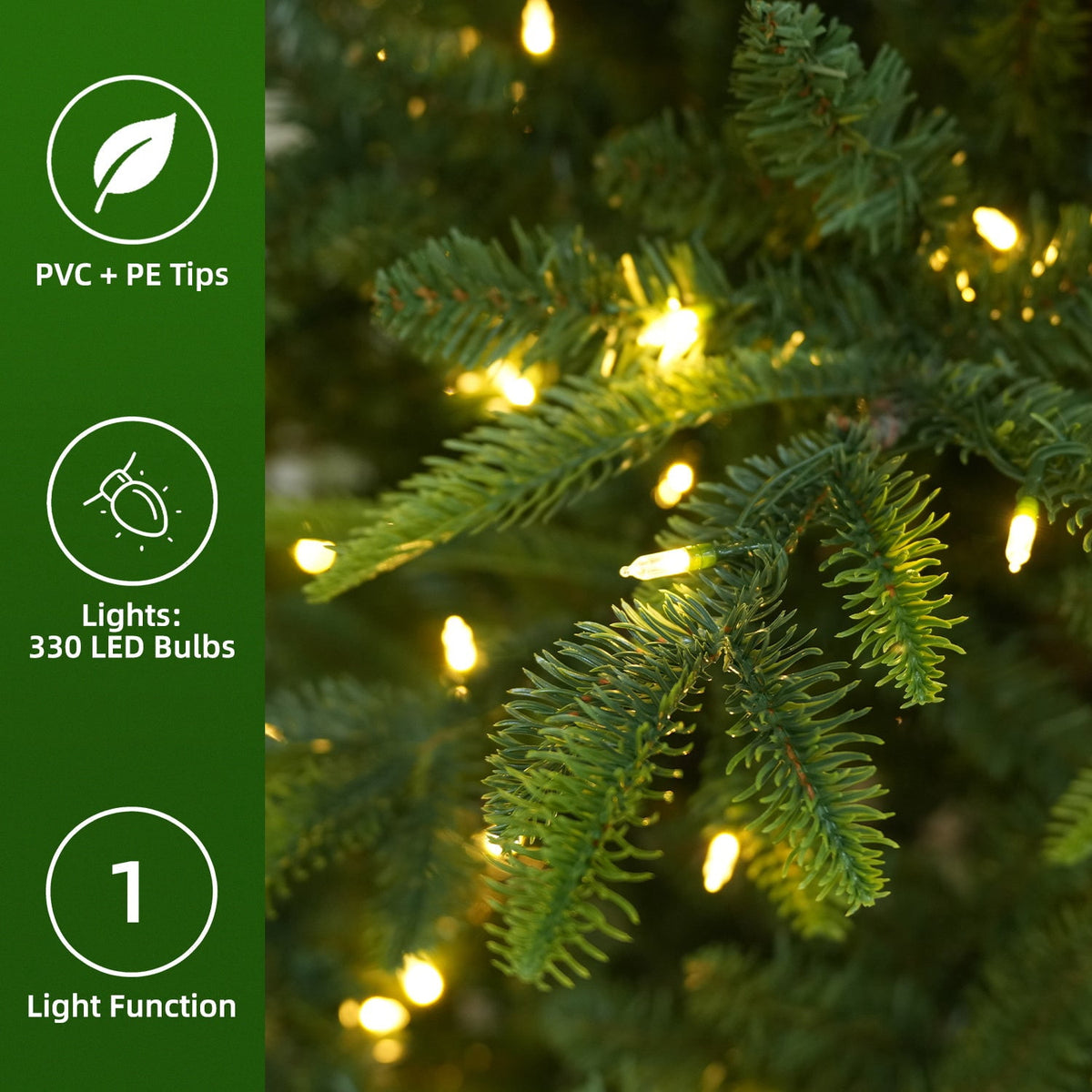 VIVATREES 6ft Pre-lit Artificial Christmas Tree w/ 1153 Mixed PVC PE Hinged Branch Tips 330 Warm White LED Lights Foldable Base