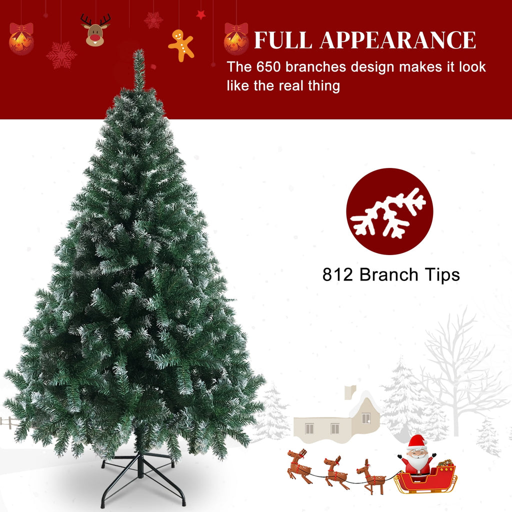 6 FT Artificia Christmas Tree, 812 Branches Light Green & White PVC Tree with Iron Frame Base, Easy Assemble Holiday Decor