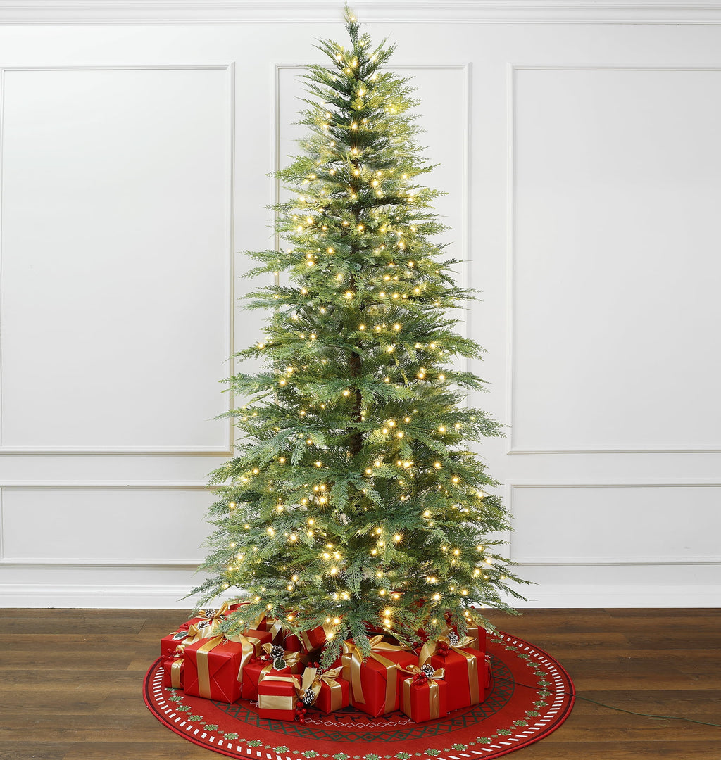 LuxenHome 6.5Ft Pre-Lit Green Cypress Artificial Christmas Tree with Metal Stand