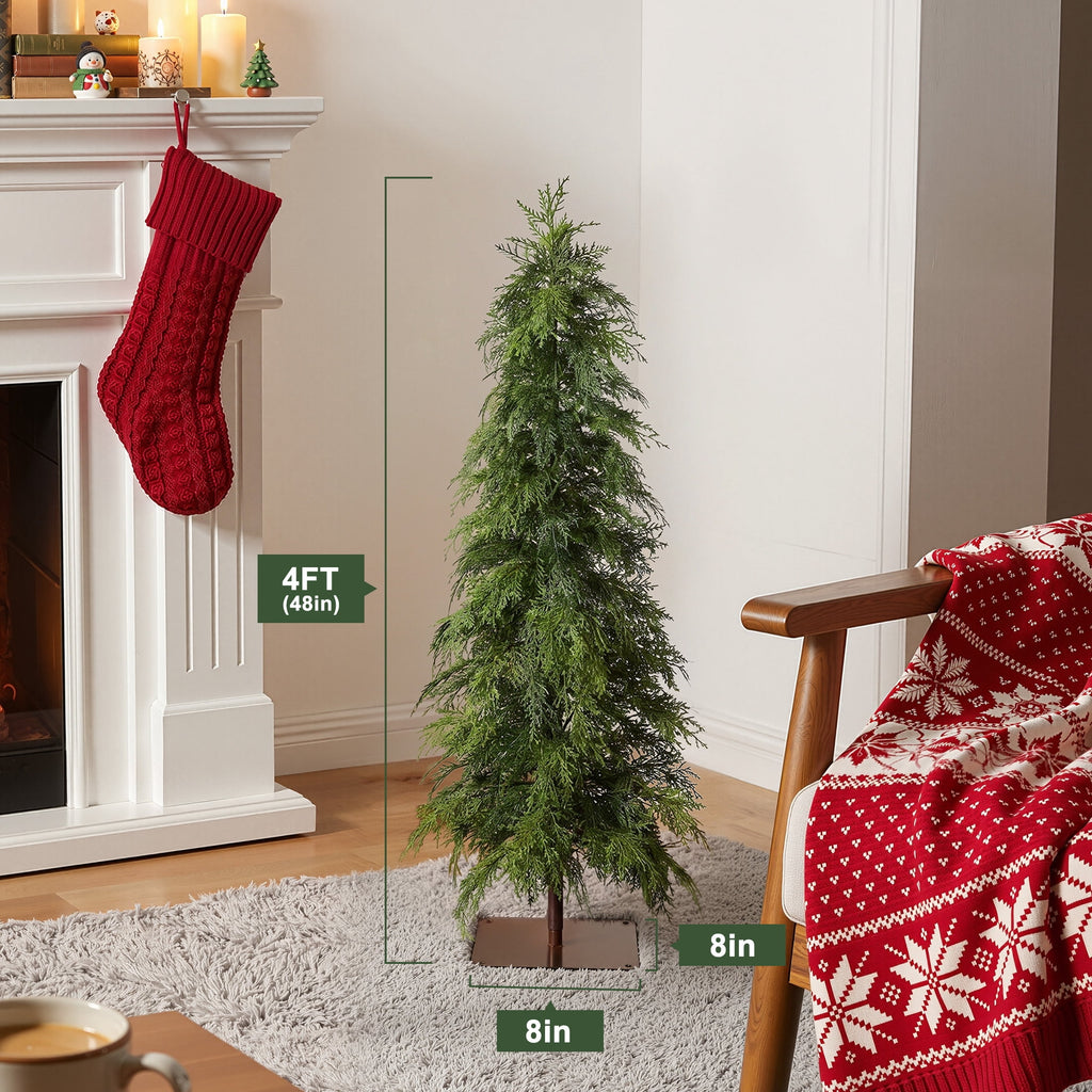DR.Planzen Artificial Cypress Tree 5FT - Realistic PE Faux Christmas Tree with Stable Iron Base, Artificial Evergreen Tree for Front Porch, Patio, Entryway, Indoor Outdoor Home Decor