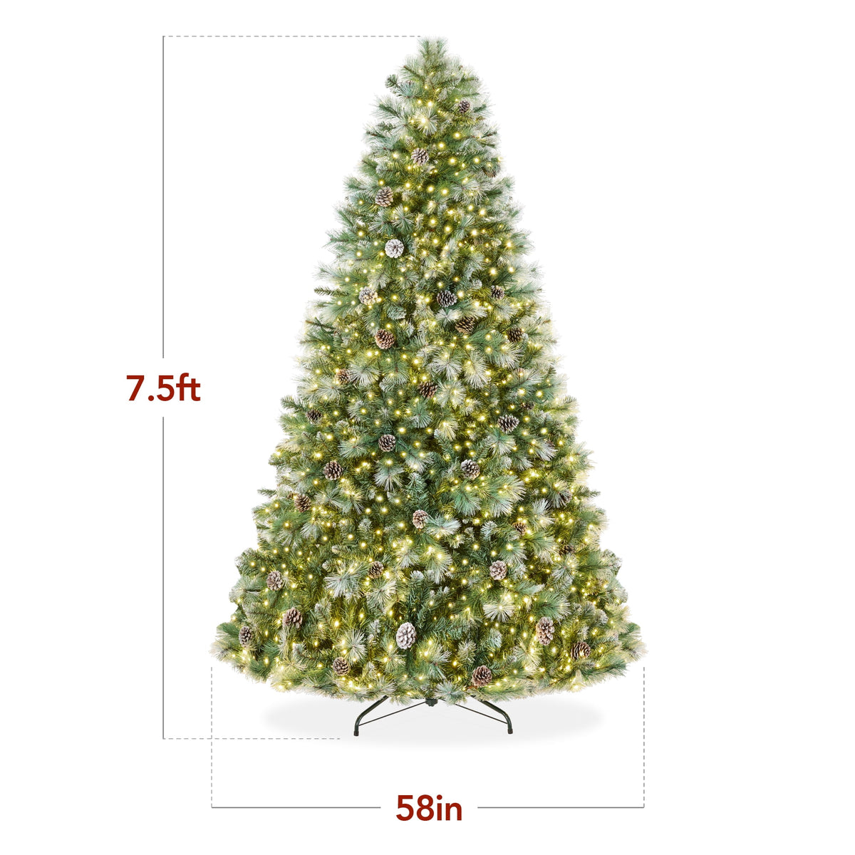 Best Choice Products 6ft Pre-Lit Frosted Scotch Pine Christmas Tree w/ 946 Branch Tips, 250 2-in-1 LED Lights