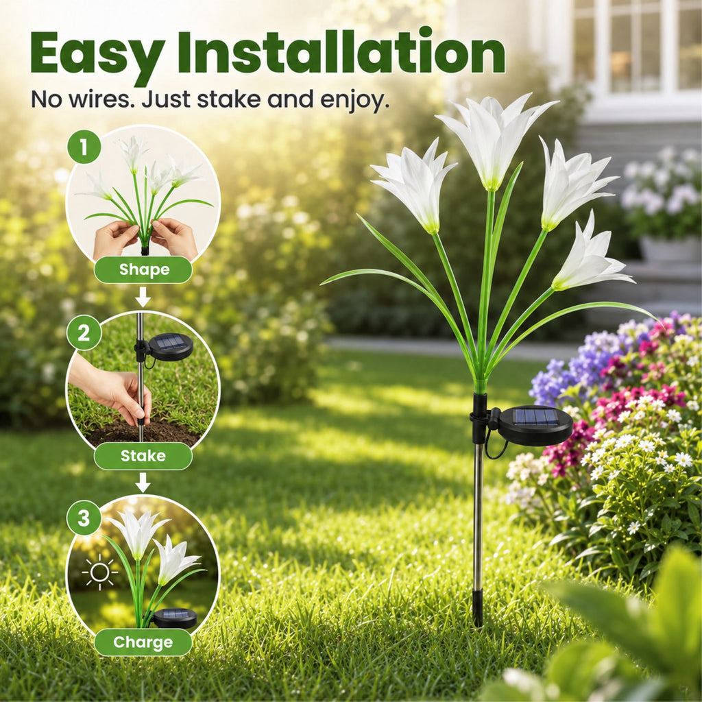 Solar Garden Lights Outdoor, 2 Pack 8 Lily, Solar Flowers Light Waterproof, Multi-color Changing LED Solar Stake Lights for Outside Patio Garden Pathway Yard Decoration