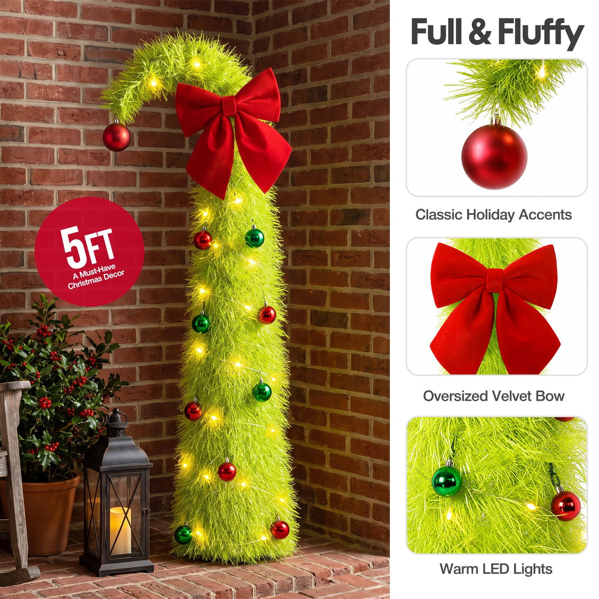 Ayieyill Christmas Tree 5FT Pencil Christmas Tree, Collapsible Pop up Tinsel Tree for Christmas Decorations Indoor, Pink