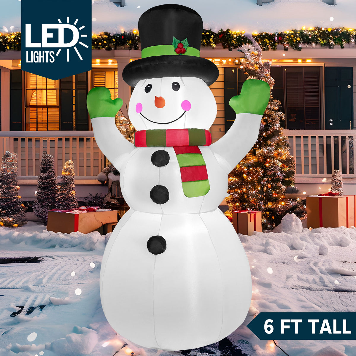 Joyfy 6 FT Christmas Inflatables Snowman Outdoor Decorations,Snowman Christmas Blow Ups Yard Christmas with Built-in LEDs for Holiday Party Garden Lawn Decor