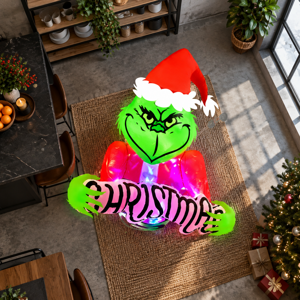 4.5ft Christmas Inflatable Green Monster Window Breakout Outdoor Holiday Decor with LED Lights