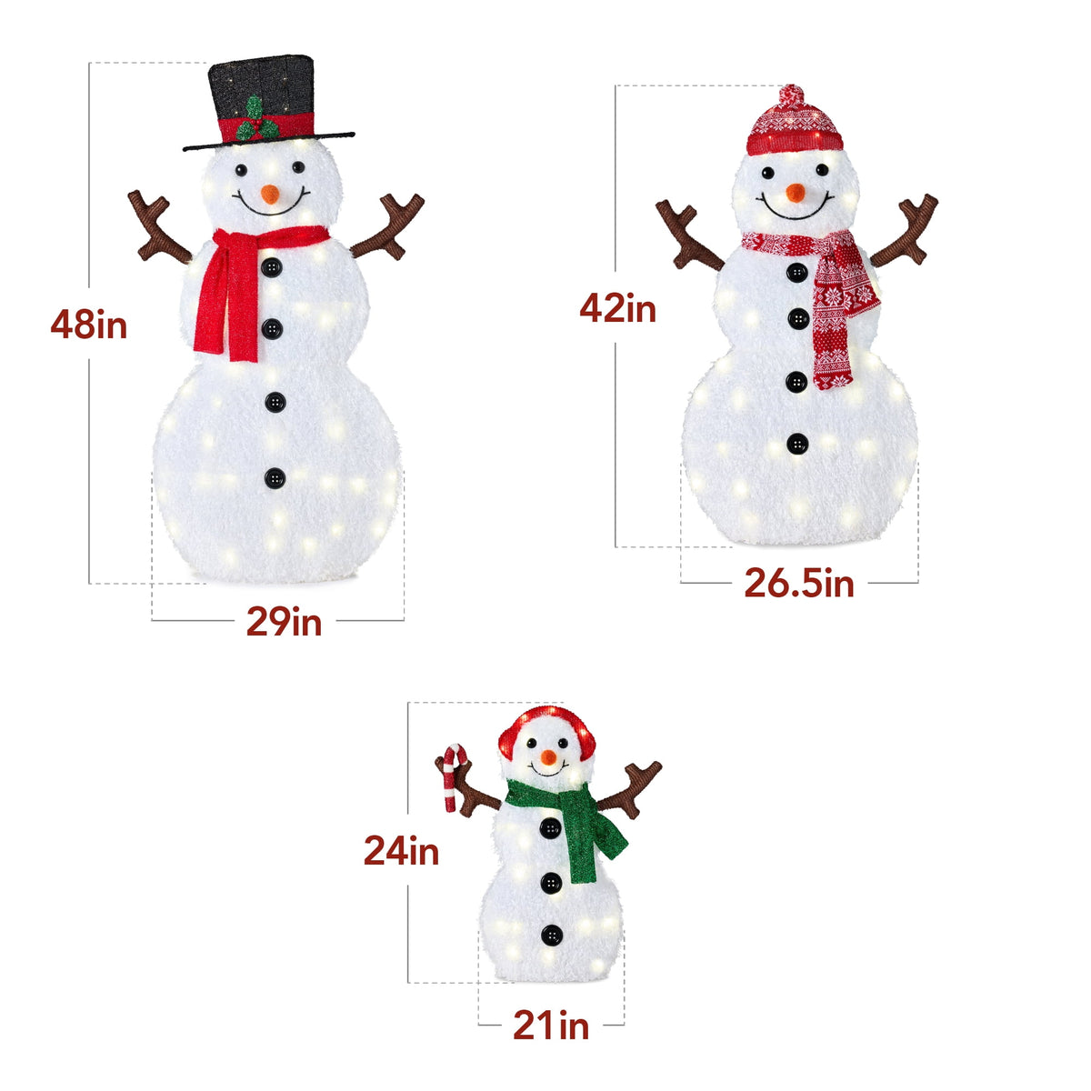 Best Choice Products 3-Piece 2D Lighted Snowman Family Set Outdoor Yard Decor w/ 135 Twinkling LED Lights