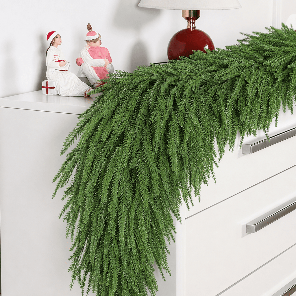 Lolsea 9FT Real Touch PE Christmas Garland, Artificial Norfolk Pine Garland for Mantel, Stair Railing, Christmas Tree, Xmas Decoration for Indoor & Outdoor, Green