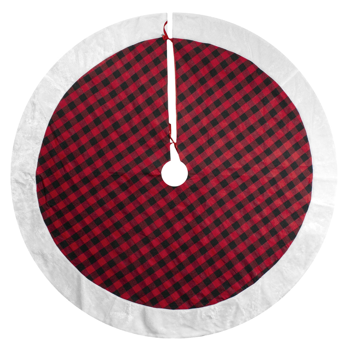 Northlight 48" Red and Black Buffalo Plaid Christmas Tree Skirt with Faux Fur Trim