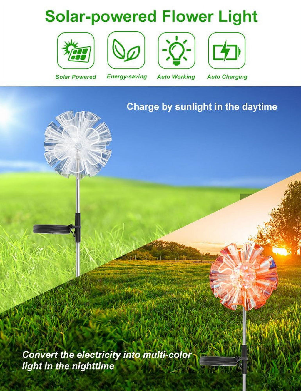 QiShi Solar Garden Lights Tree Outdoor Multi-Color Changing LED Stake Lights Flower for Garden, Patio, Yard and Decoration Solar Flickering Tree Lights (Tree,2 Pack)