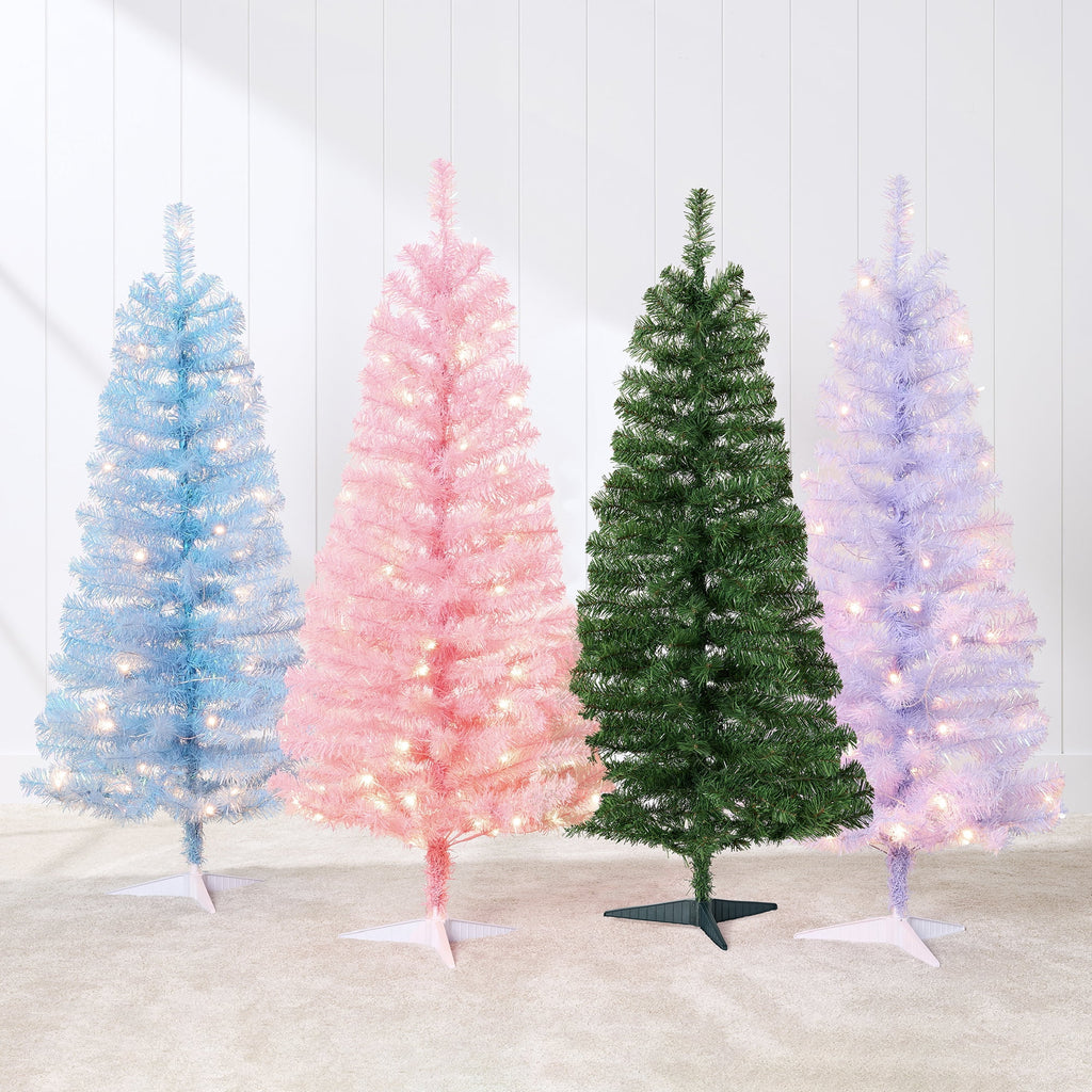 Best Choice Products 4ft Prelit Colored Christmas Tree, Artificial Tree Holiday Decor w/ 70 LED Lights - Baby Blue Tinsel