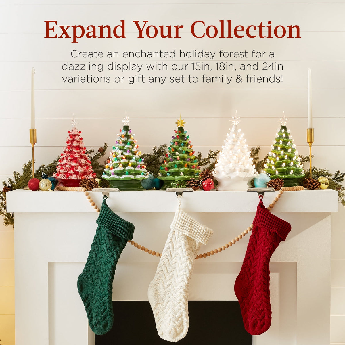 Best Choice Products 15in Ceramic Christmas Tree, Pre-lit Hand-Painted Tabletop Holiday Tree, Gingerbread Red/White/Grn