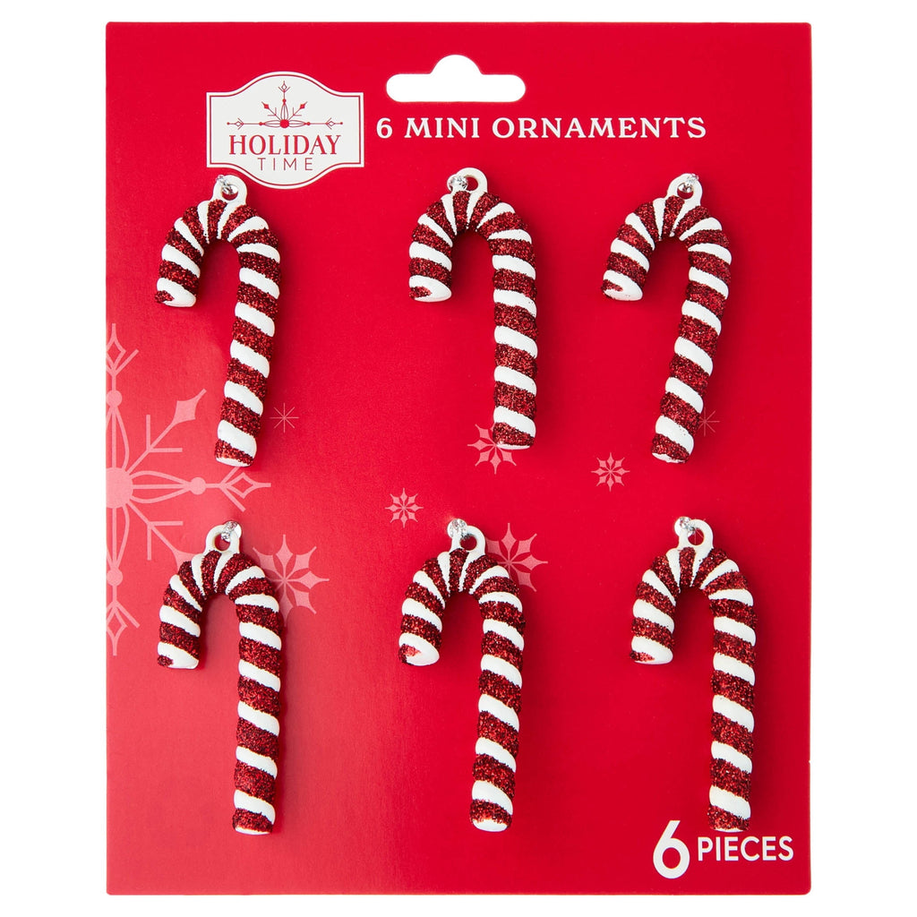 6-Count Red and White Candy Cane Mini Christmas Ornaments, 2", by Holiday Time