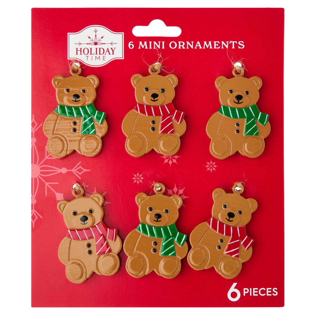 6-Count Red/Green/Brown Bear Mini Christmas Ornaments, 1.8", by Holiday Time