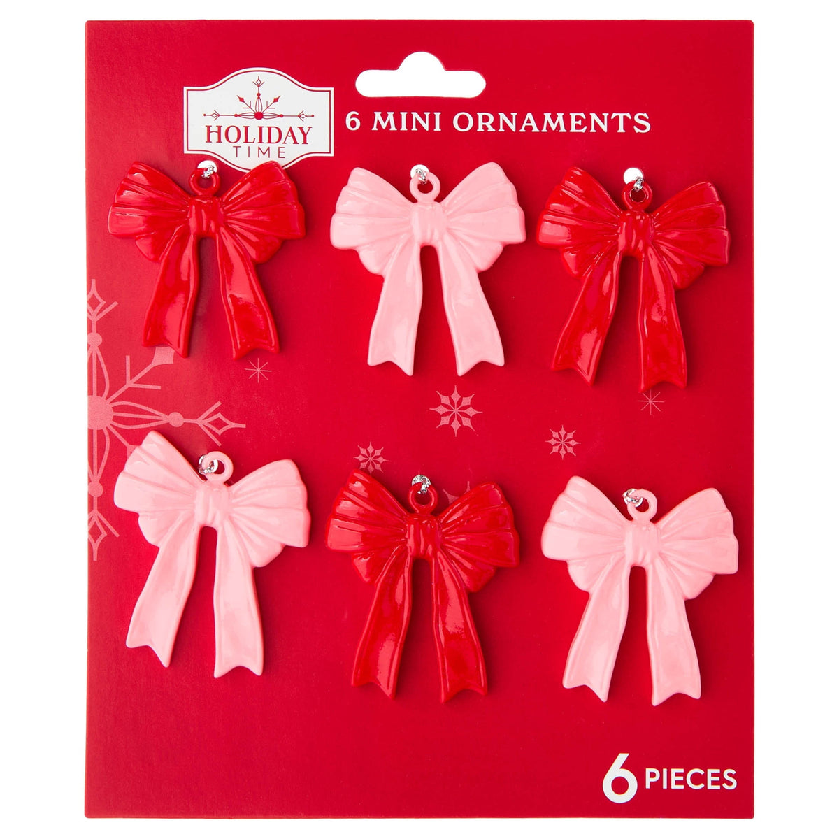 6-Count Red and Pink Bow Mini Christmas Ornaments, 1.5", by Holiday Time