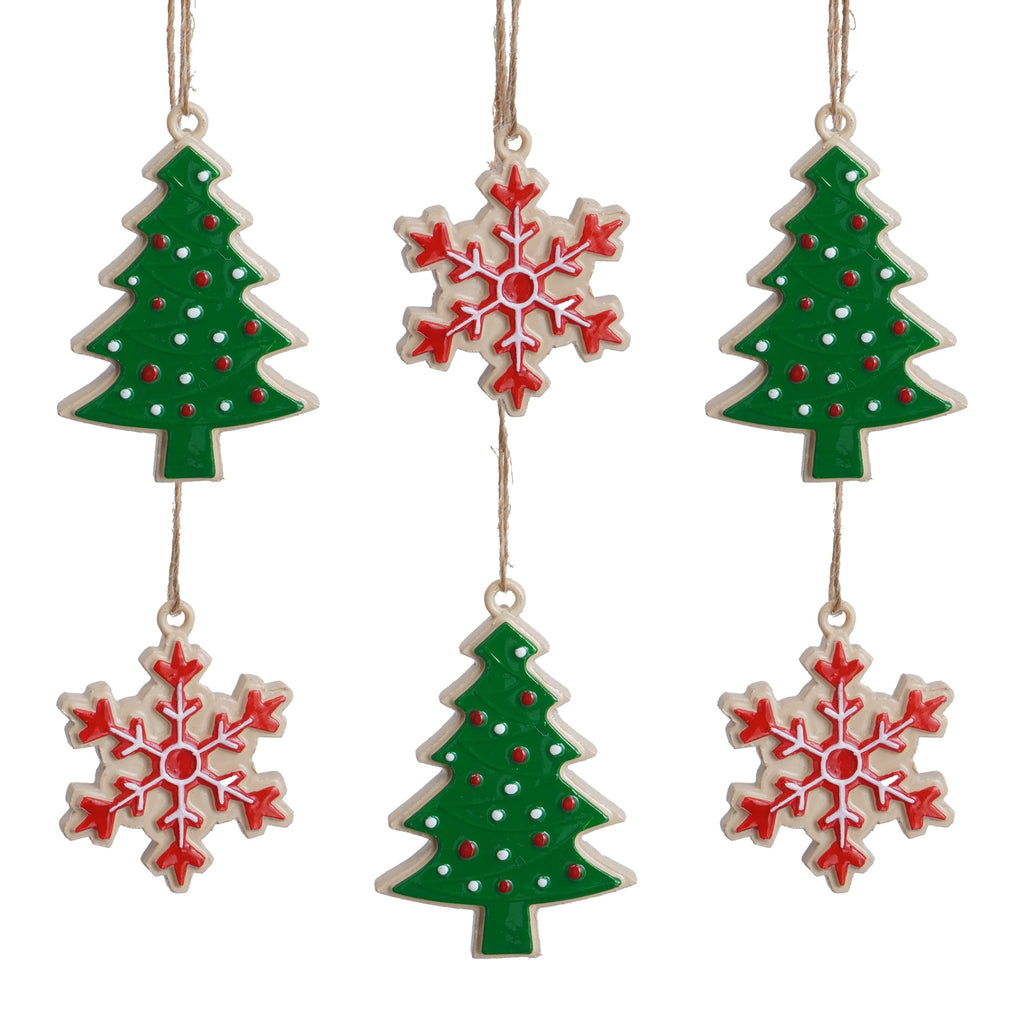 6-Count Multicolor Snowflake and Tree Cookie Mini Christmas Ornaments, by Holiday Time