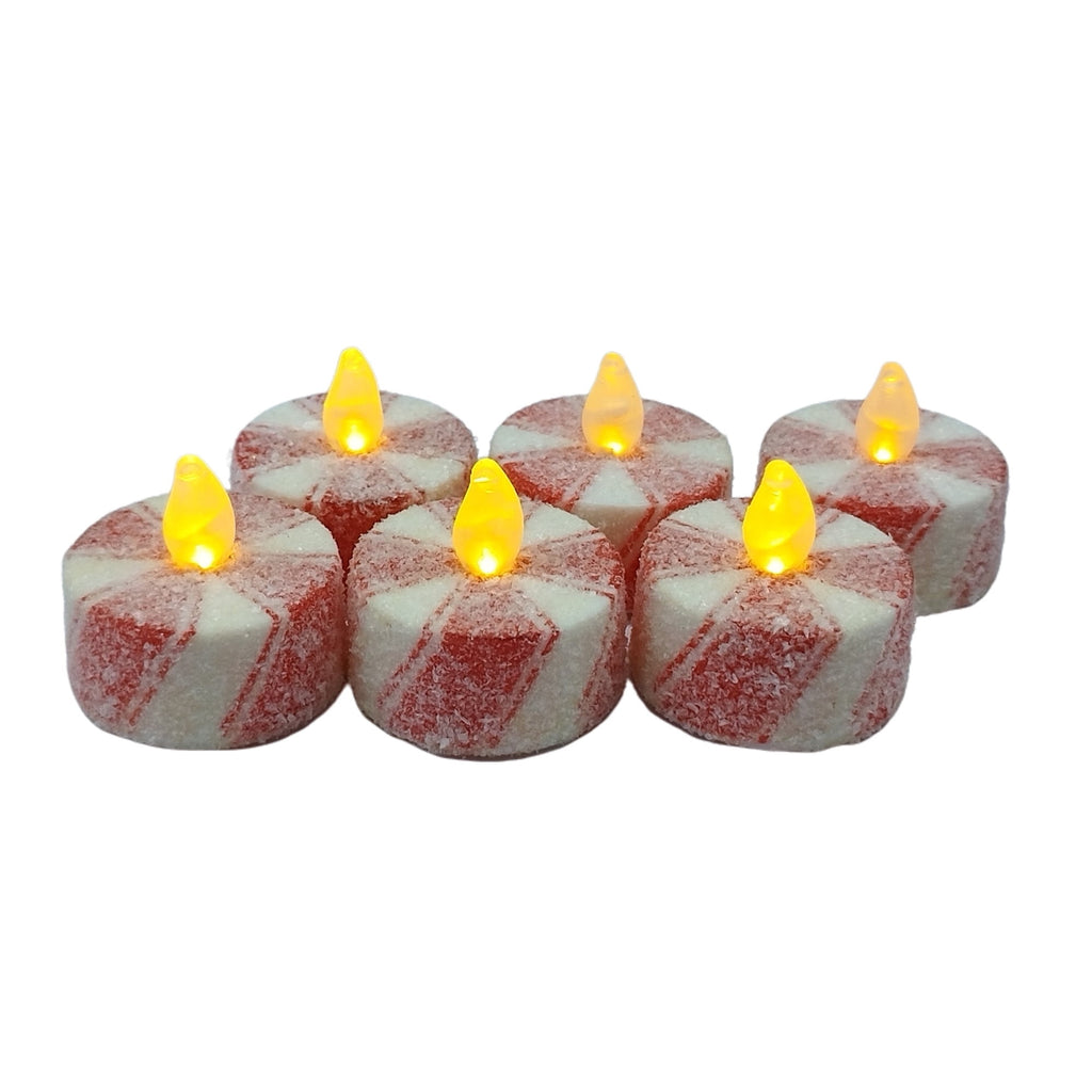 Indoor Battery-Operated LED Plastic Flameless Candy Cane Christmas Tealight Candles, Red and White, 1.5", 6 Count, by Holiday Time