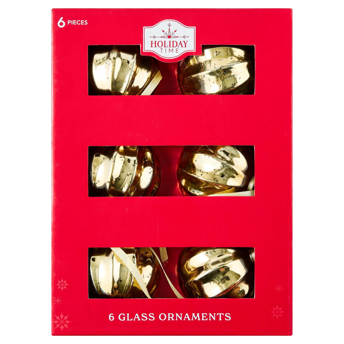 6-Count Gold Mercury-Style Glass Ball Christmas Ornaments, 3.3", by Holiday Time