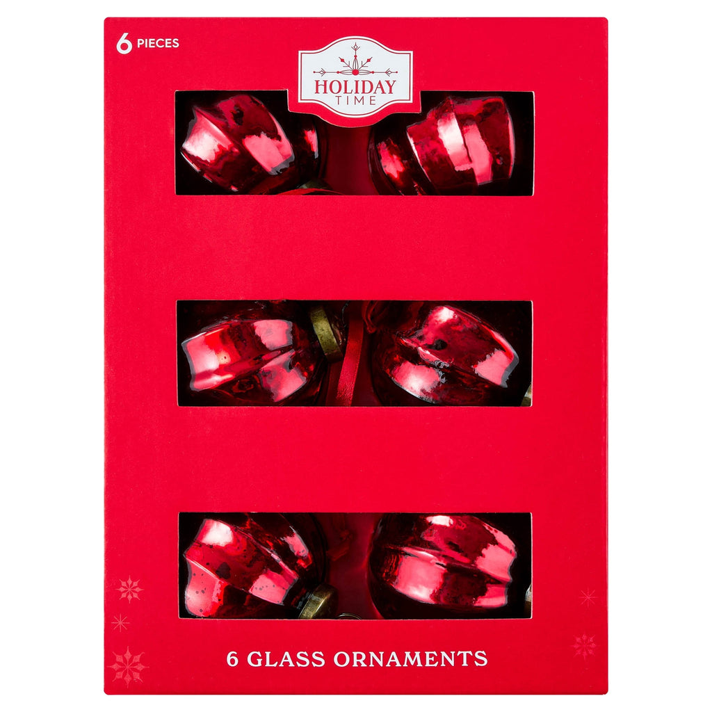 6-Count Red Mercury-Style Glass Ball Christmas Ornaments, 3.3", by Holiday Time