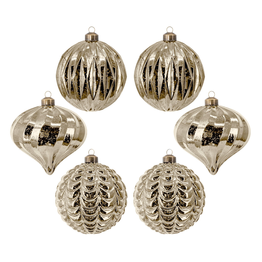 My Texas House 6-Count Gold Mercury-Style Shatterproof Christmas Ornaments