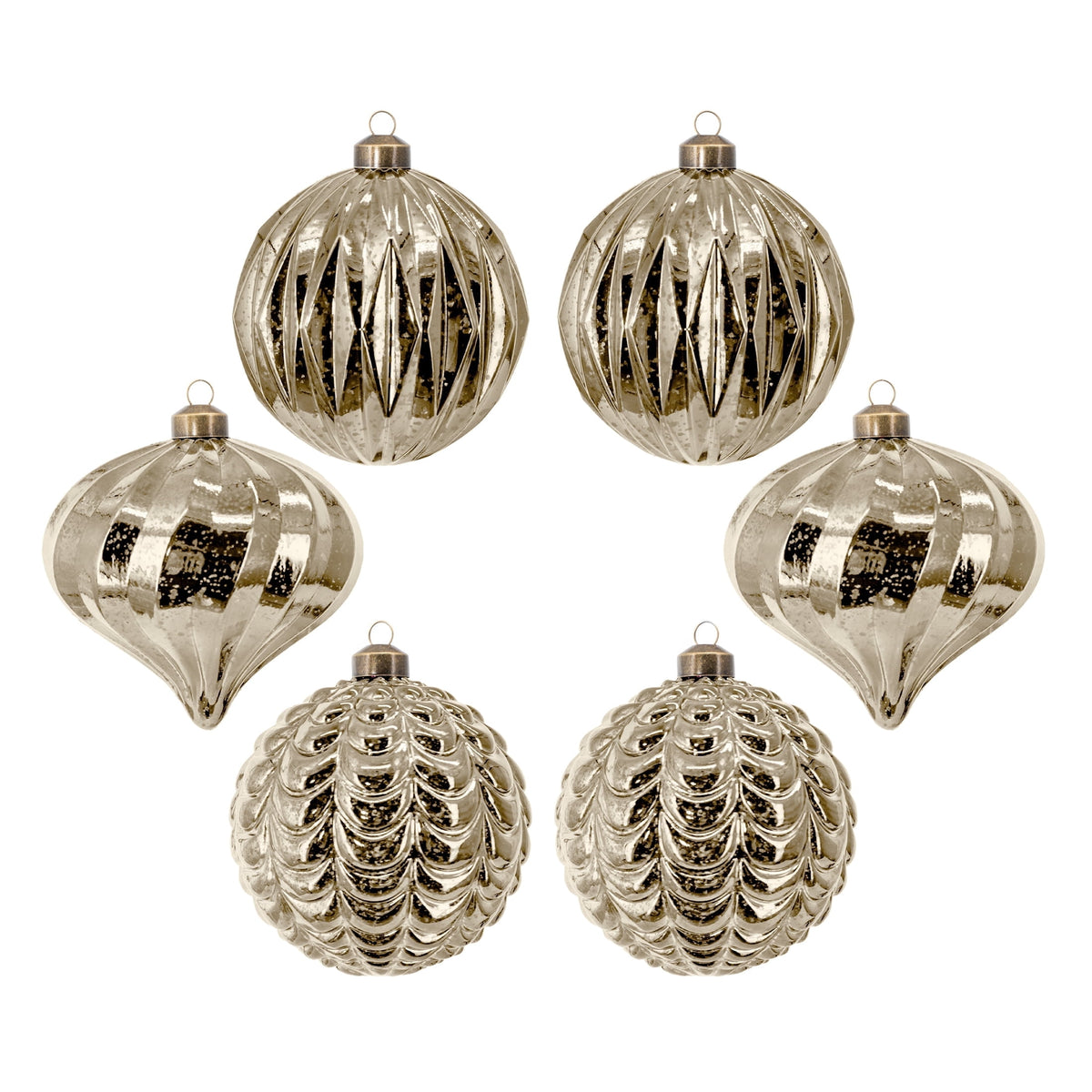 My Texas House 6-Count Gold Mercury-Style Shatterproof Christmas Ornaments