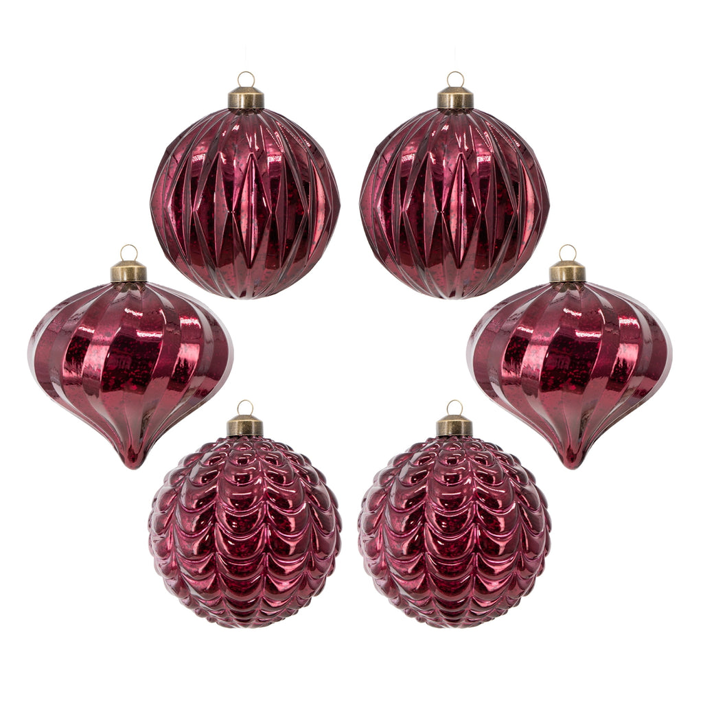 My Texas House 6-Count Burgundy Shatterproof Christmas Ornaments, 6"