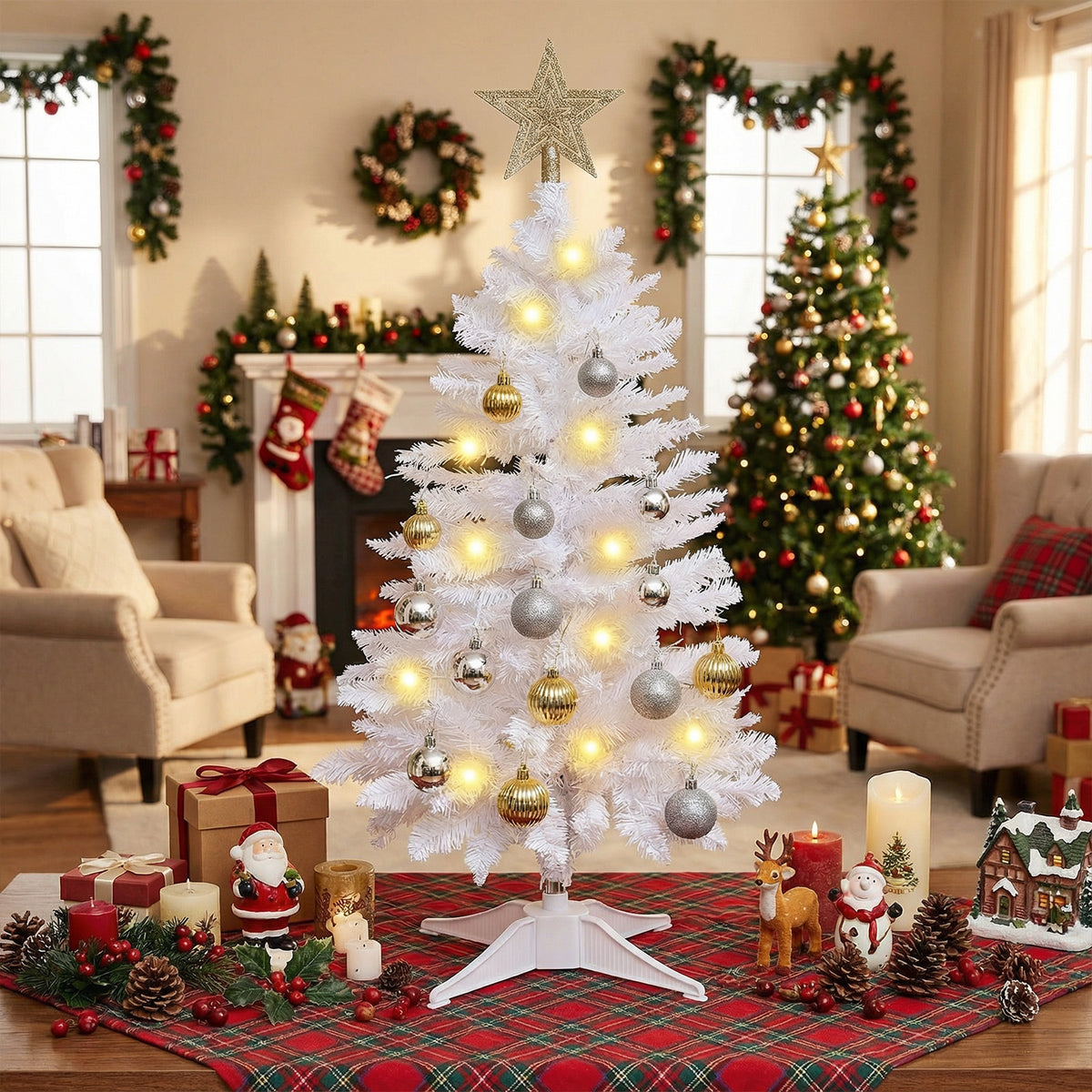 THE BRIVE Artificial Christmas Tree Champagne Includes Ornaments & Star 3ft with LED lights