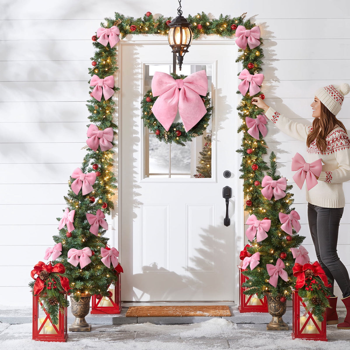 Ayieyill 13 Pack Coquette Pink Bows for Christmas Tree, Large Velvet Christmas Bows for Wreaths Tree Fireplace Indoor Decor