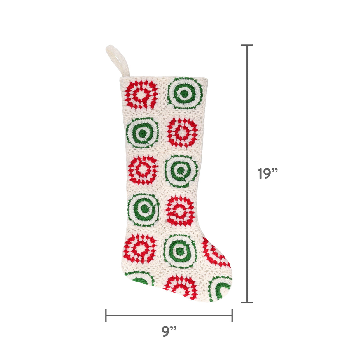 Crochet Christmas Stocking, White/Red/Green, 19", by Holiday Time