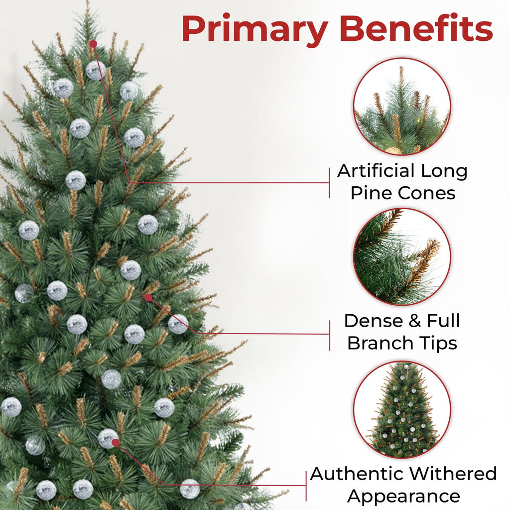 Naomi Home 6.5ft Selena Green Prelit Christmas Tree With 300 Globe Bulb Lights, 857 Branch Tips, 43in Wide, Metal Stand