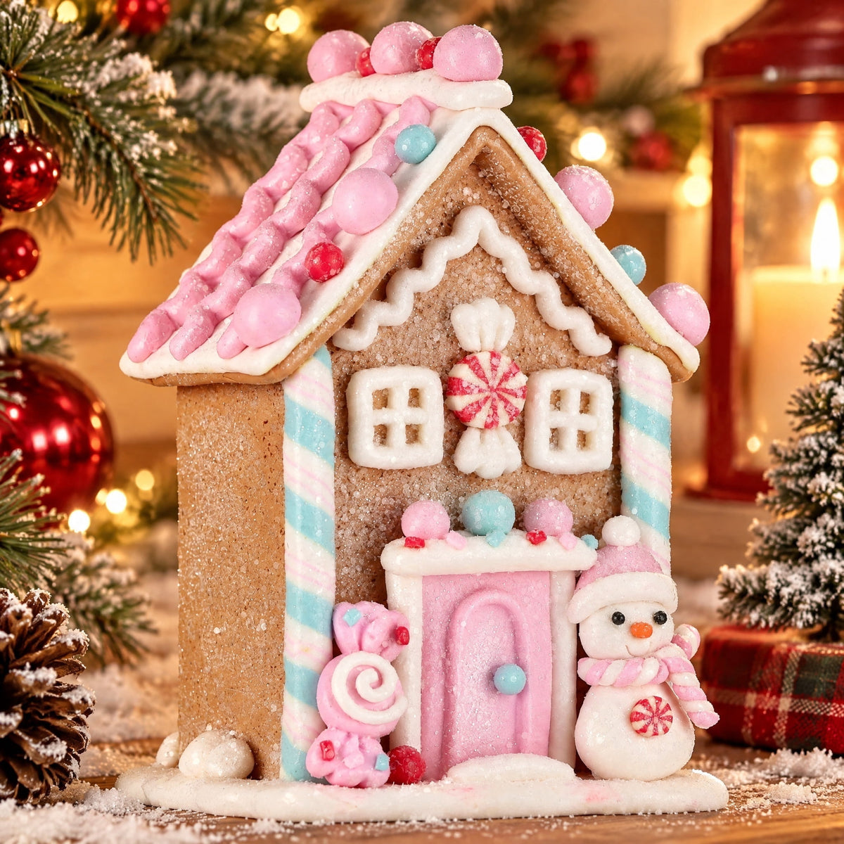 Clay Dough Gingerbread House with Snowman Christmas Decoration, Multicolor, 5.3", by Holiday Time