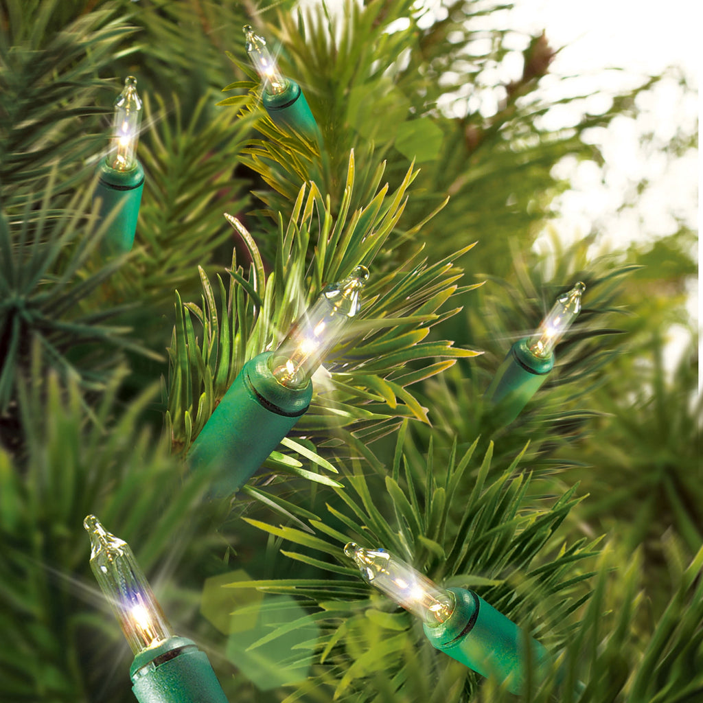 Indoor/Outdoor 100-Count Incandescent Mini Christmas String Lights, Clear, Green Wire, 19.5', by Holiday Time
