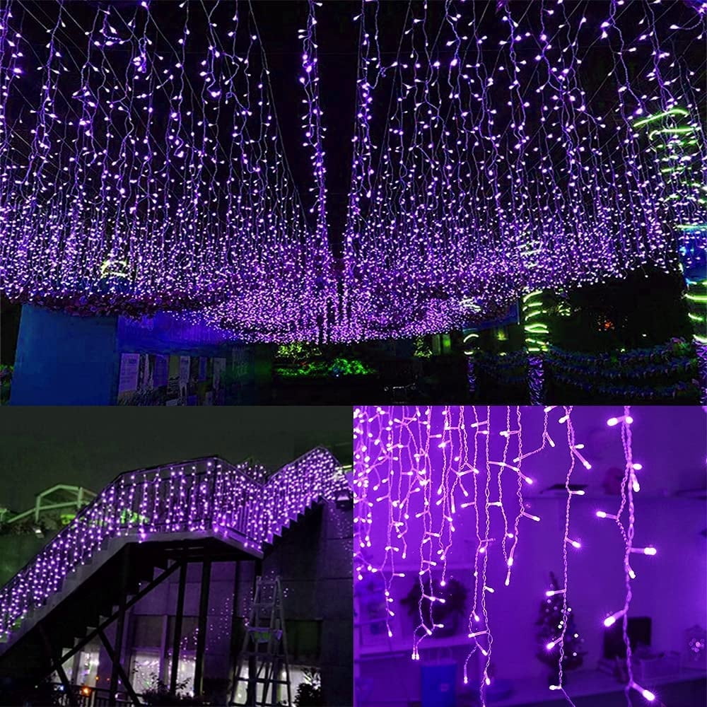 Christmas Icicle Lights Outdoor Decorations 120 LED 13ft Curtain Fairy String Light, Clear Wire LED String Light Indoor Decor for Wedding Party Christmas Holiday Decor