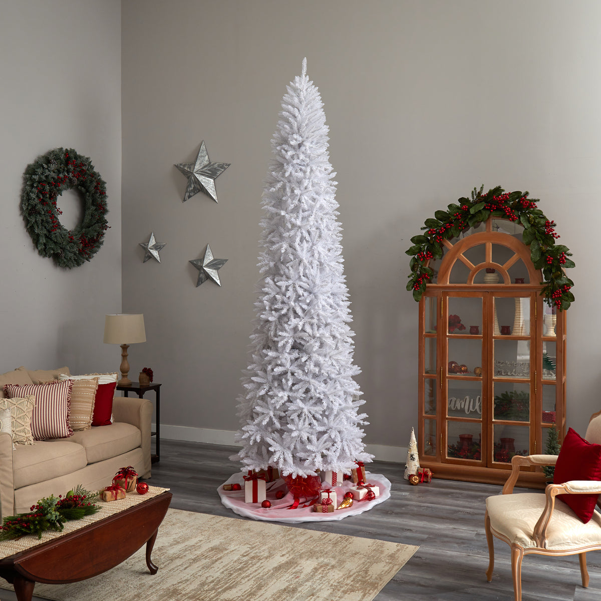 Nearly Natural 3' White Slim Artificial Christmas Tree Prelit 50 Warm White LED Lights