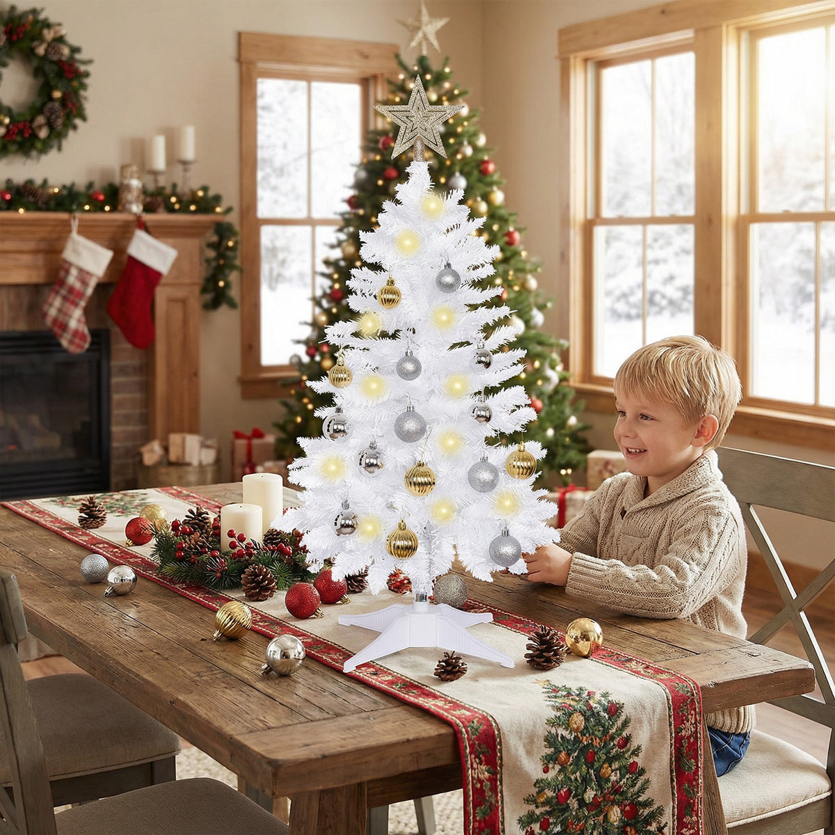 THE BRIVE Artificial Christmas Tree Champagne Includes Ornaments & Star 3ft with LED lights