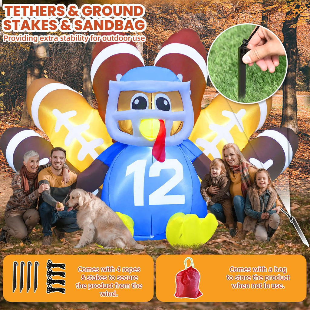 ACWARM HOME Christmas Inflatables, 8FT Long Inflatable Turkey Christmas Outdoor Decorations Blow up Turkey No.12, Turkey Blow up Inflatable with Built-in LED Lights for Outdoor Garden Lawn Decor