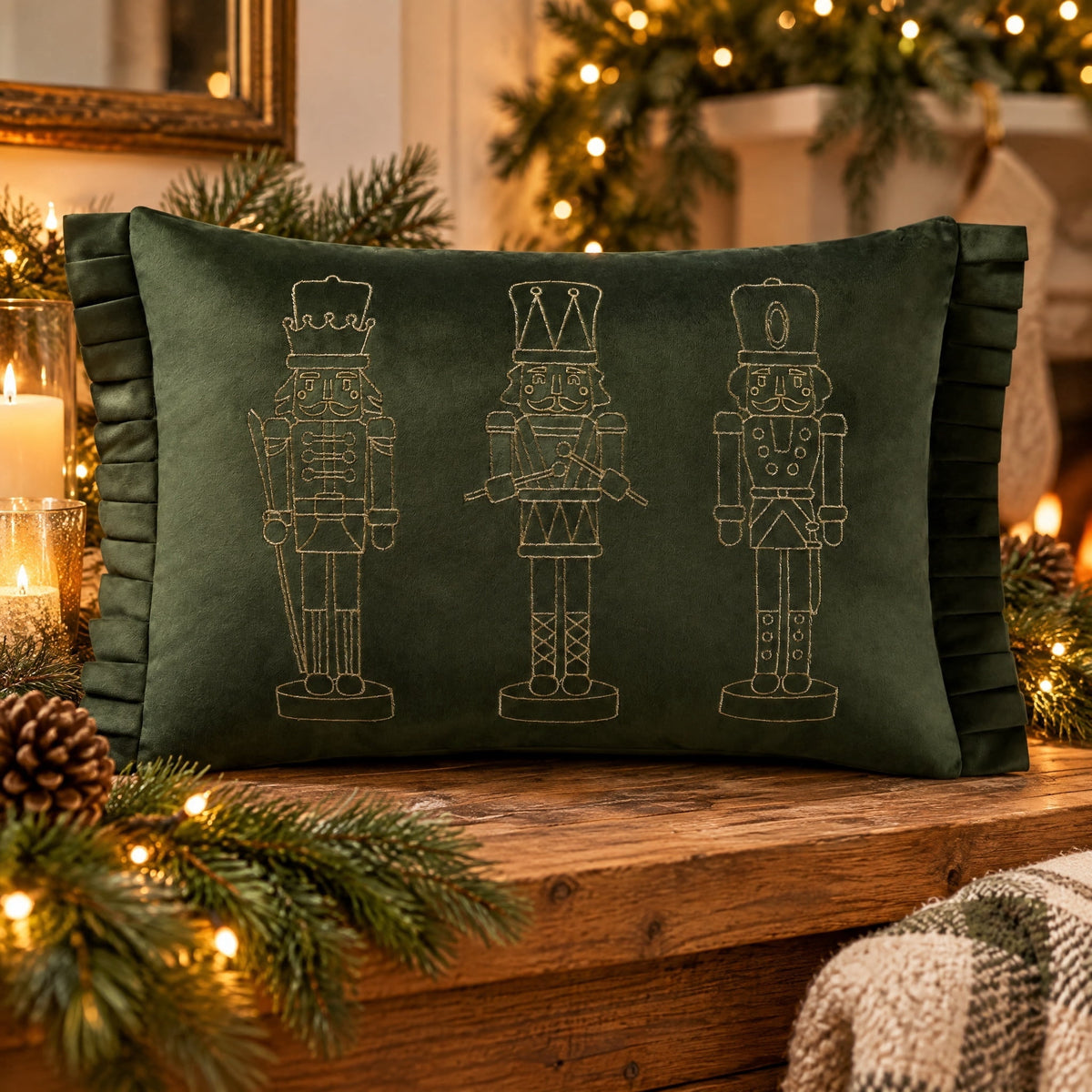 My Texas House Nutcracker Decorative Christmas Pillow, Green, 20" x 14"