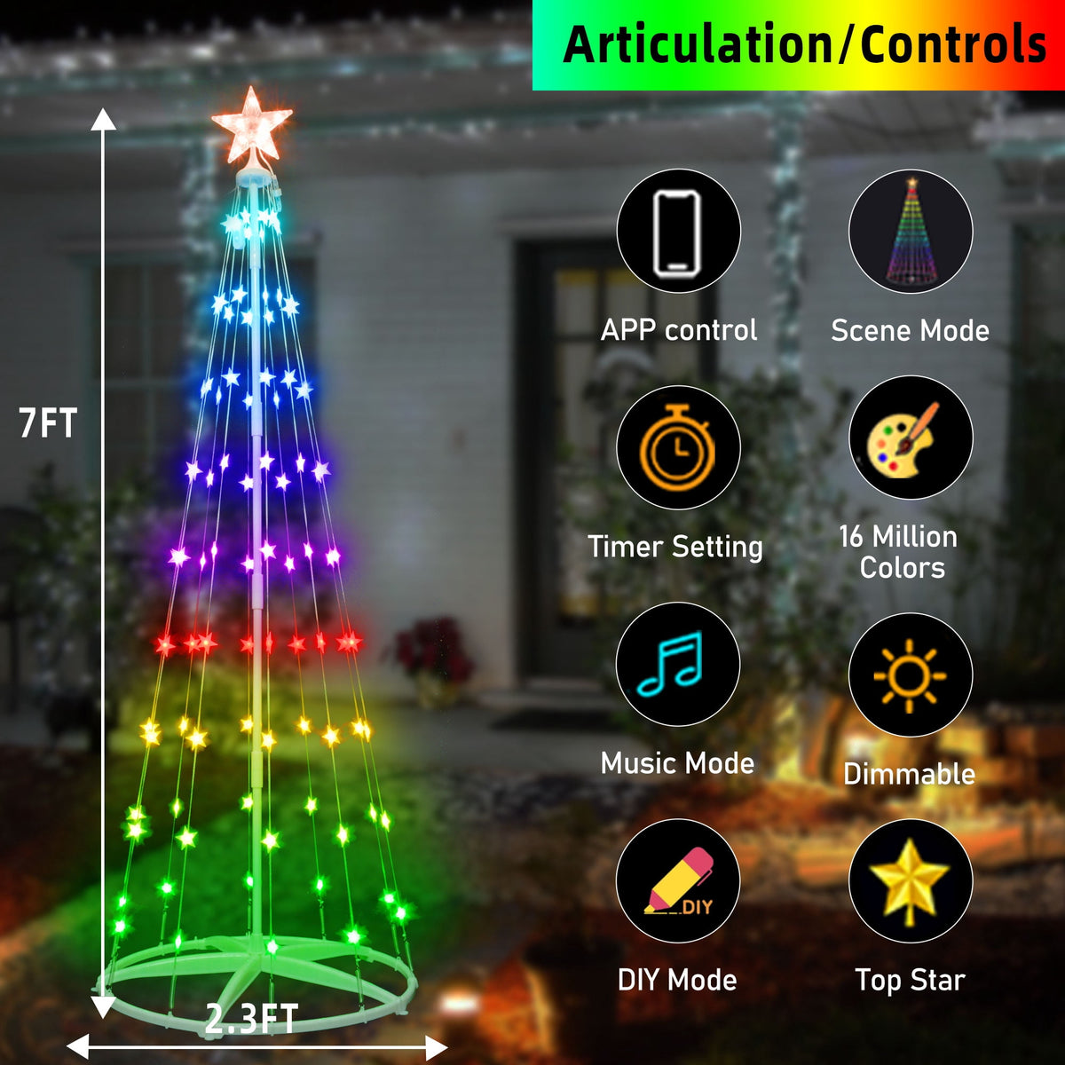 8FT 236 LED Christmas Cone Tree Smart Light with 58 Modes DIY Timer Remote Dimmable Artificial Christmas Tree for Porch Yard Patio Indoor Outdoor Xmas Holiday Decor