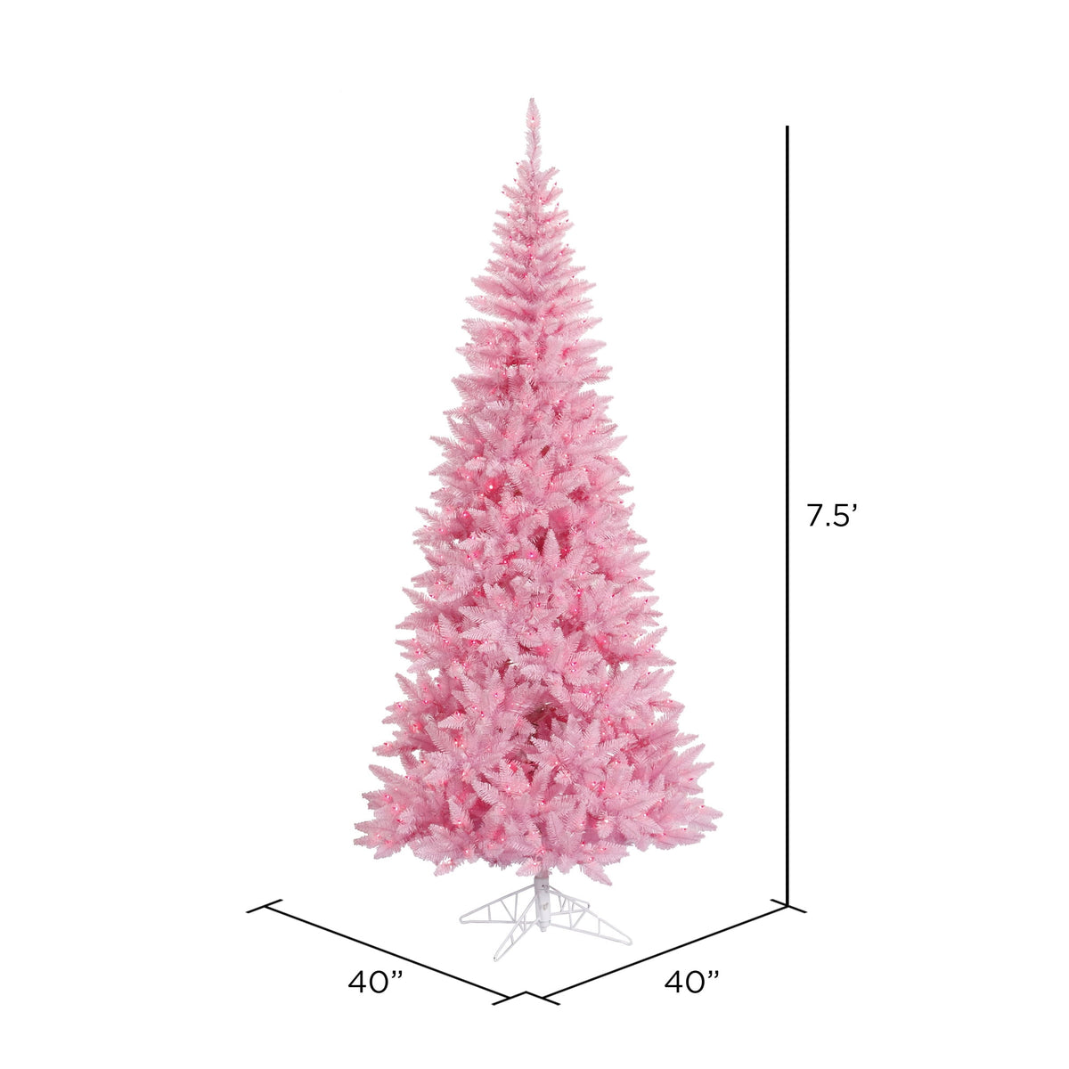 Vickerman 7.5' Pink Fir Slim Artificial Christmas Tree with Pink Dura-lit LED Lights