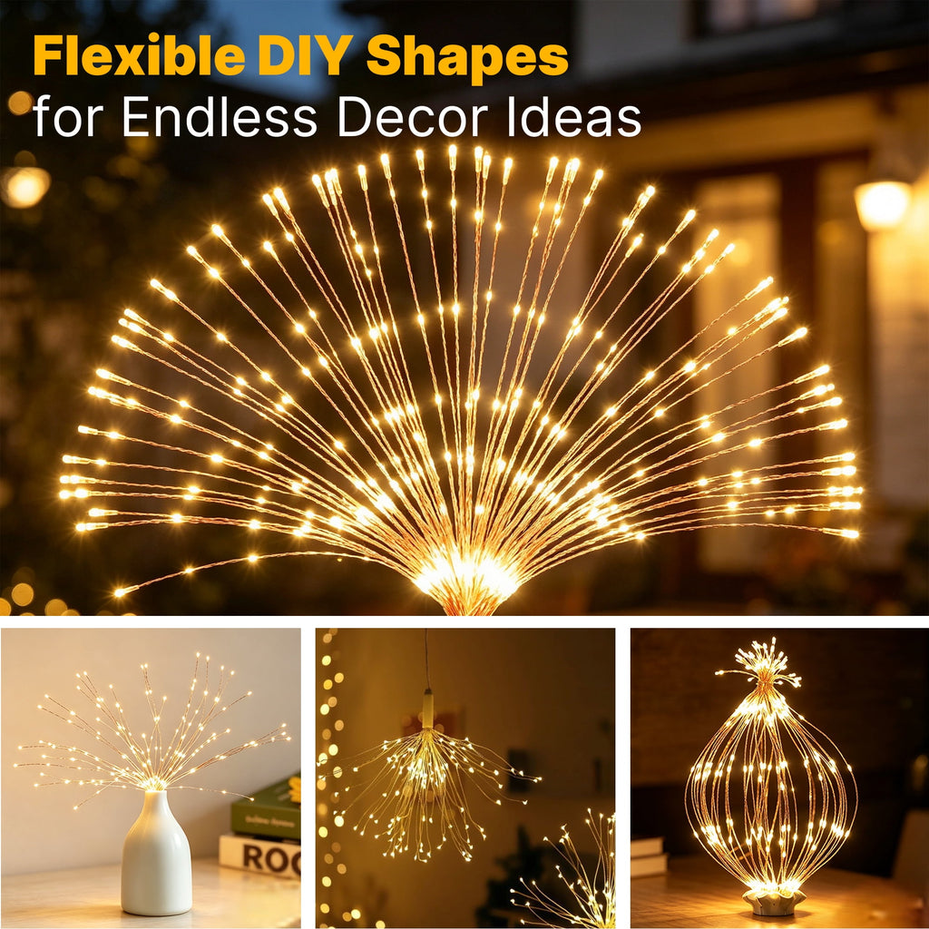 5-Pack LED Firework Lights, 450 LED Starburst String Lights with 8 Modes, Plug In Waterproof Fairy Christmas Lights for Garden Patio Indoor Outdoor Decor, Cool White