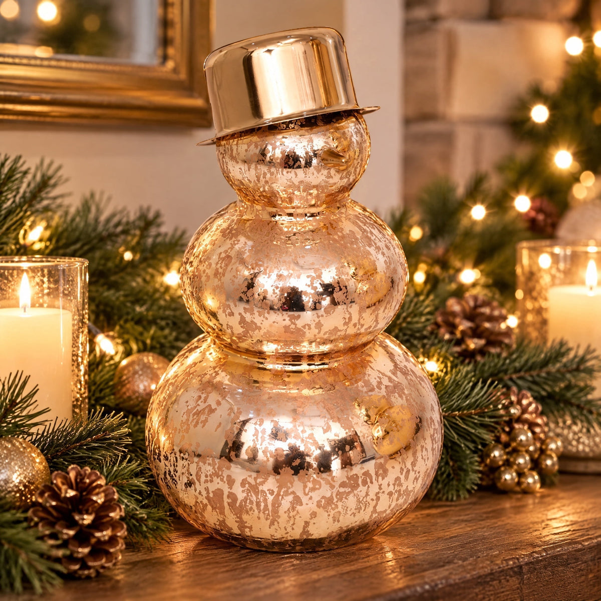 Glass Snowman with Metal Hat Christmas Decoration, Gold, 13", by Holiday Time