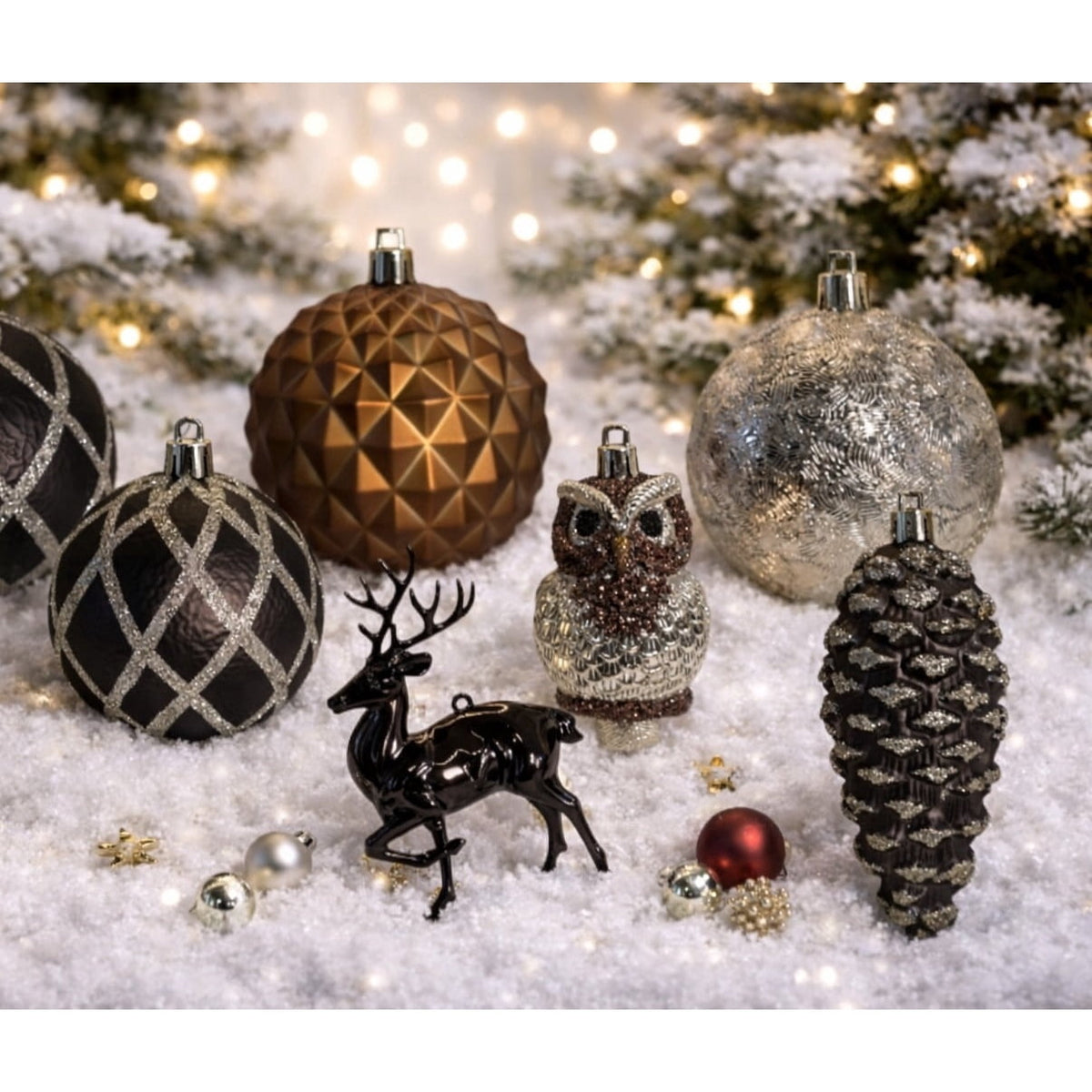 70-Count Gold/Bronze/Brown Shatterproof Christmas Ornaments, by Holiday Time