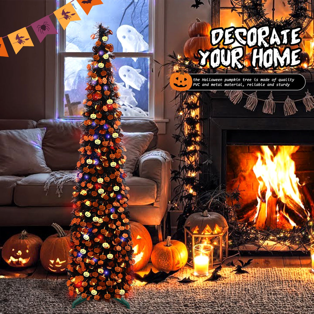 Ayieyill 5ft Halloween Tree Prelit, Pencil Pop up Tree with Light Halloween Decoration | Indoor | Black