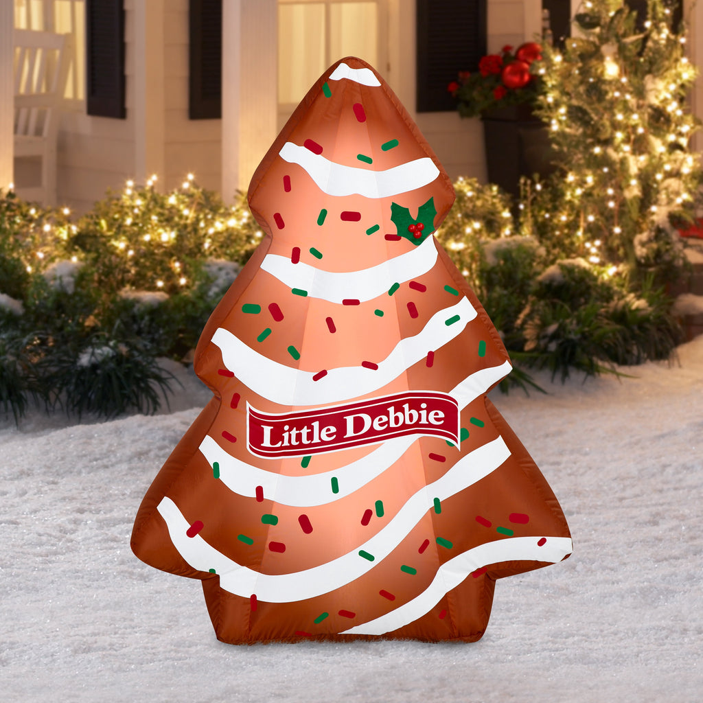 Airblown Christmas Yard Inflatables Light Little Debbie Christmas Tree Cake Chocolate Mc Kee 4.5 ft
