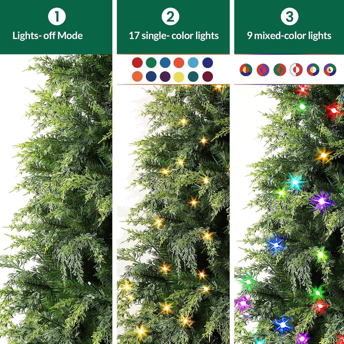 Lolsea 7ft Prelit PE Aspen Cypress Artificial Christmas Tree with Remote Control, Timer and Warm White & Multi-Color Lights