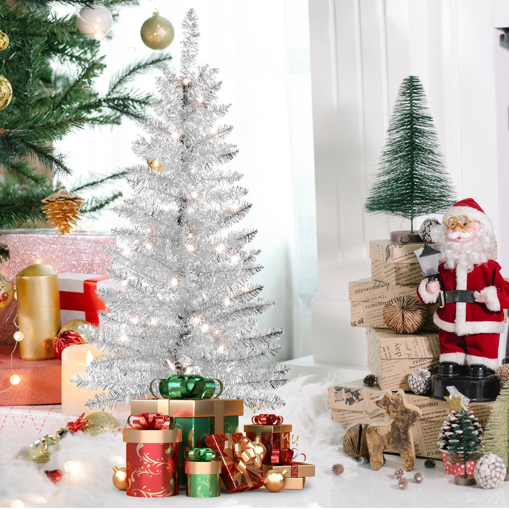 Mayhihi 4FT White Small Christmas Tree with Lights, Artificial Xmas Trees for Home Office